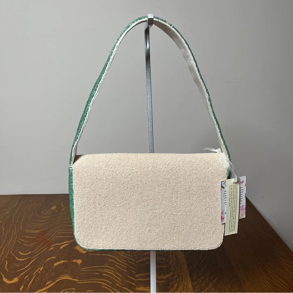 Hand Crafted in India VIRAL Beaded Cream Shoulder Bag with Lemon Diver NWT